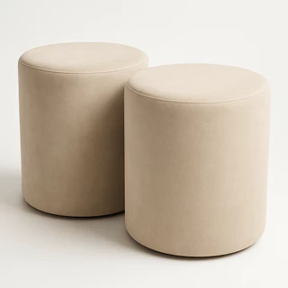 ENVIO IMEDIATO - Kit 2 Puff Cilíndrico Estilo Orgânico Redondo Curvo Sala Quarto Recepção Live Suede Bege Jylcrom