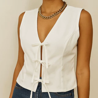 Colete casual de alfaiataria com amarração moda feminina elegante blusa de laço