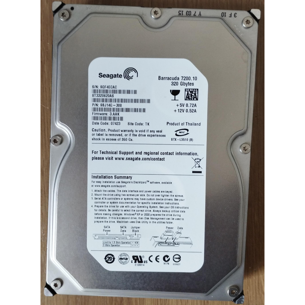 Disco Rigido Interno Seagate 320 GB 5400 RPM SATA 2,5 Per Laptop