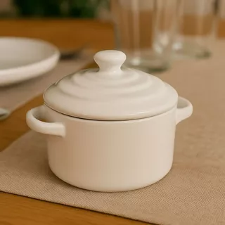 Mini Caçarola Cerâmica Branca Esmaltada 250ml Moderna Panelinha Para Festa Buffet Servir