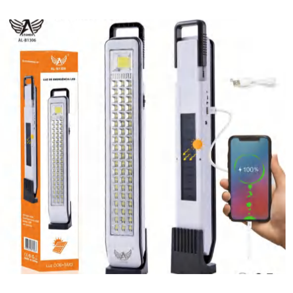 Luminária de Emergência LED AL-B1306 com Carregamento Solar e USB - Oriente