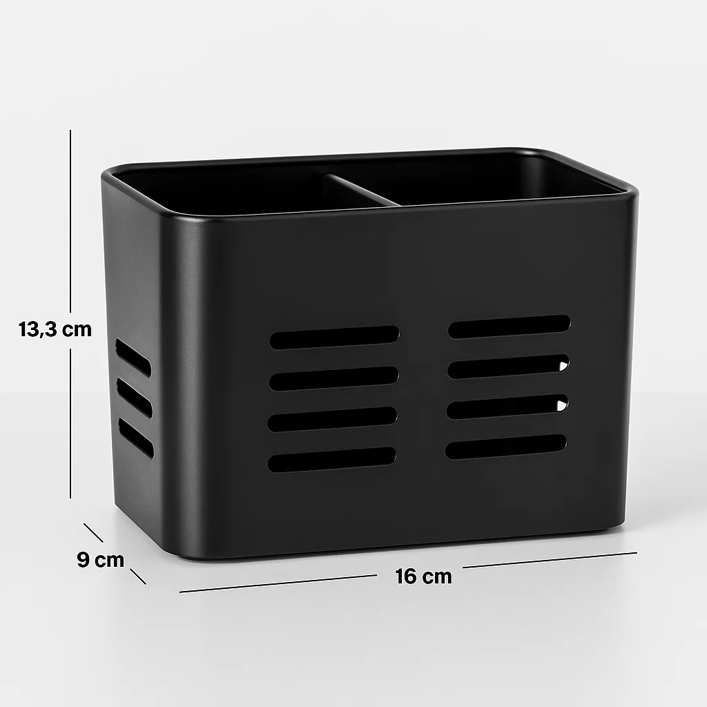 Porta Talher Escorredor de Talher de Inox Retangular Black 16x13,3x9cm ...