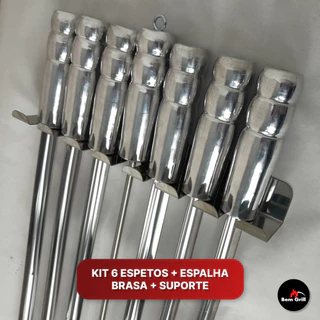 Espeto Para Churrasco Inox Kit Profissional Reforçado Para Churrasqueira
