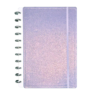 Caderno Universitário com Discos Inteligentes A4 GRANDE – Capa Dura Glitter & Discos Metálicos – 80 Folhas - ROXO