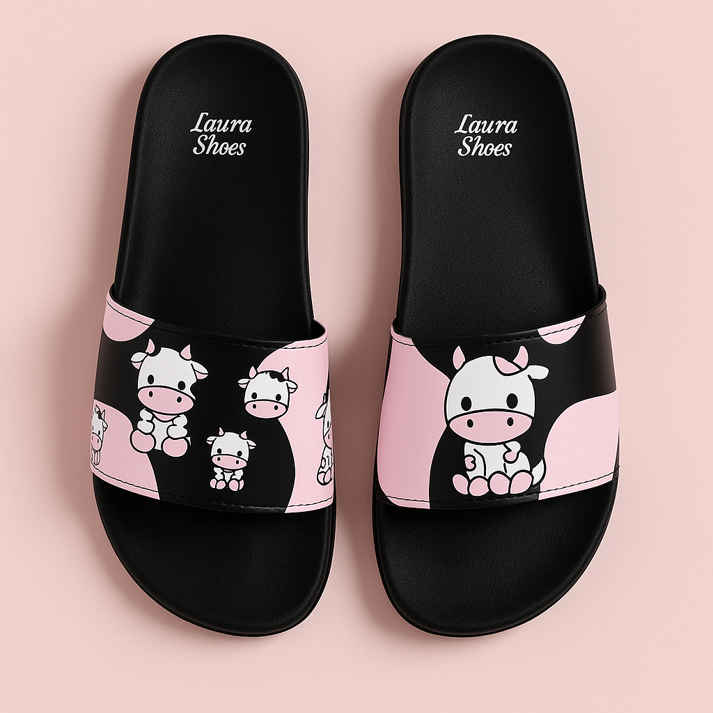 Slide Vaquinha Rosa para Mulheres — Fofo e Versátil