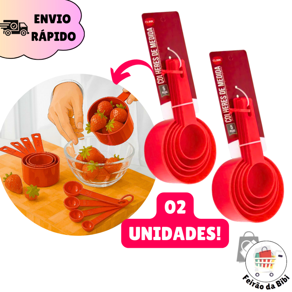 Conjunto 10 Colheres de Medidas Vermelhas Clink Plástico Coz