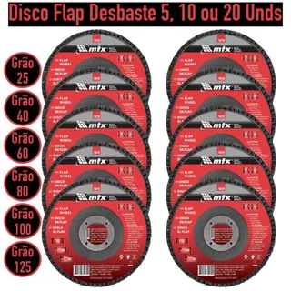 Kit Disco Lixa Desbaste FLAP 115mm p/ Esmerilhadeira Aço Inox Madeira 4 e 1/2 pol
