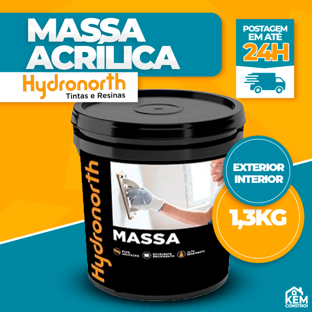Massa Acrílica Premium 1,3kg Parede Interna Externa Acabamento Secagem ...