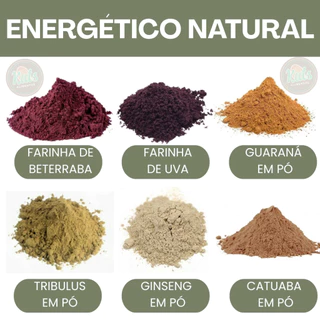 Kit Energético Natural - Far. De Beterraba, Far. De Uva, Guaraná Em Pó, Maca Peruana, Ginseng Em Pó, Catuaba Em Pó -600G