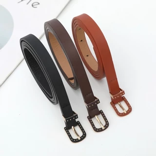 Cinto De Couro Feminino Coreano – Fino Preto Com Fivela De Pino De Liga Para Uso Diário em Oferta na Shopee