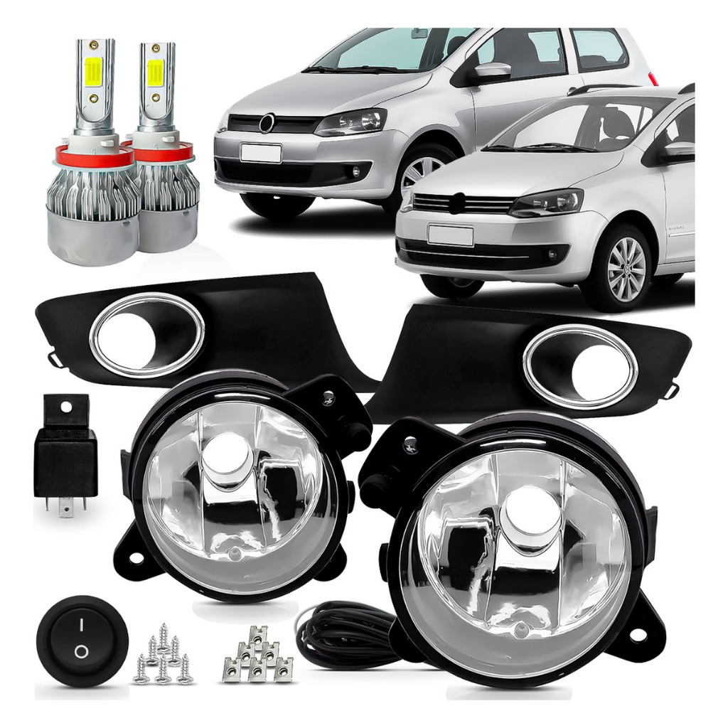 Kit Farol Milha Auxiliar Fox 2010 2011 2012 2013 com Lâmpadas Led Botão ...