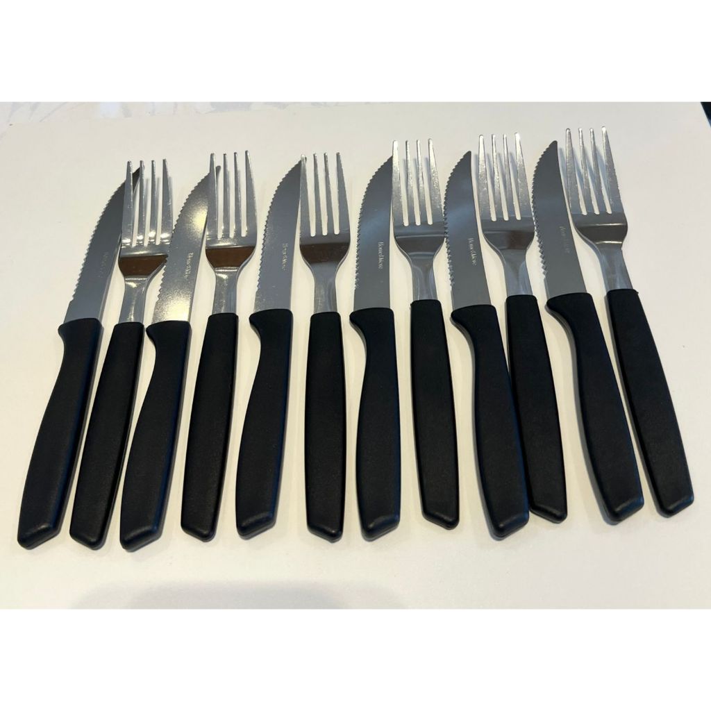 Kit 60, 30 ou 20 Talheres Garfos Facas de Inox Cabo Preto para Churrasco Jantar Bares e Restaurante