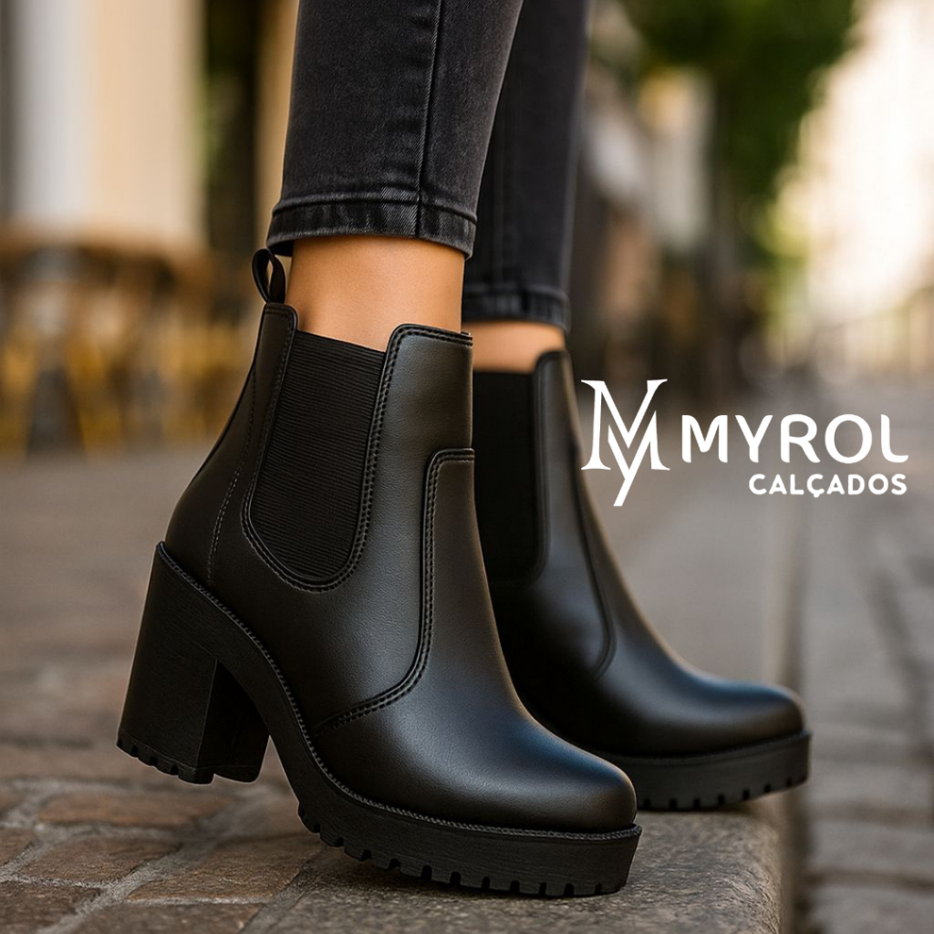Bota Coturno Feminino Salto Médio Tratorada Elástico