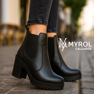 Bota Coturno Feminino Salto Médio Tratorada Elástico