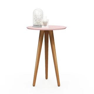 Mesa Lateral 4601 Redonda Estilo Retrô com Pés Palito Madeira para Sala e Quarto
