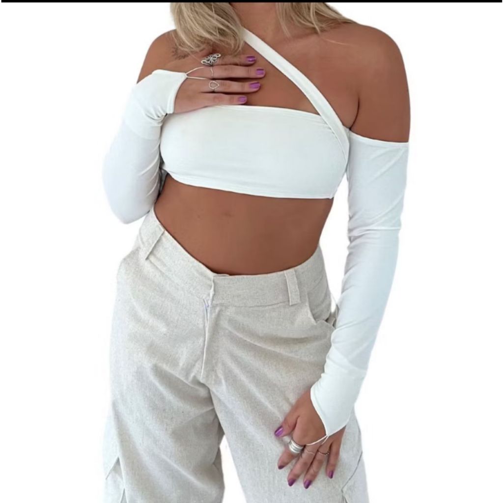 Cropped TOP Moda Tendencia 2026 Manga Longa Com Dedeira | Shopee Brasil