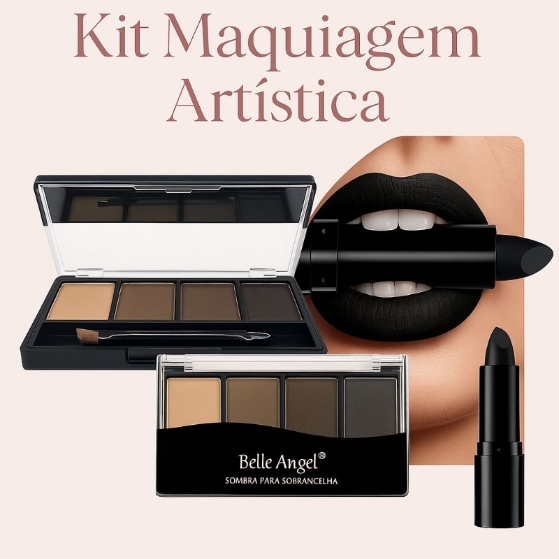 Kit Maquiagem Artística Sombra Sobrancelha Batom Preto Gótico