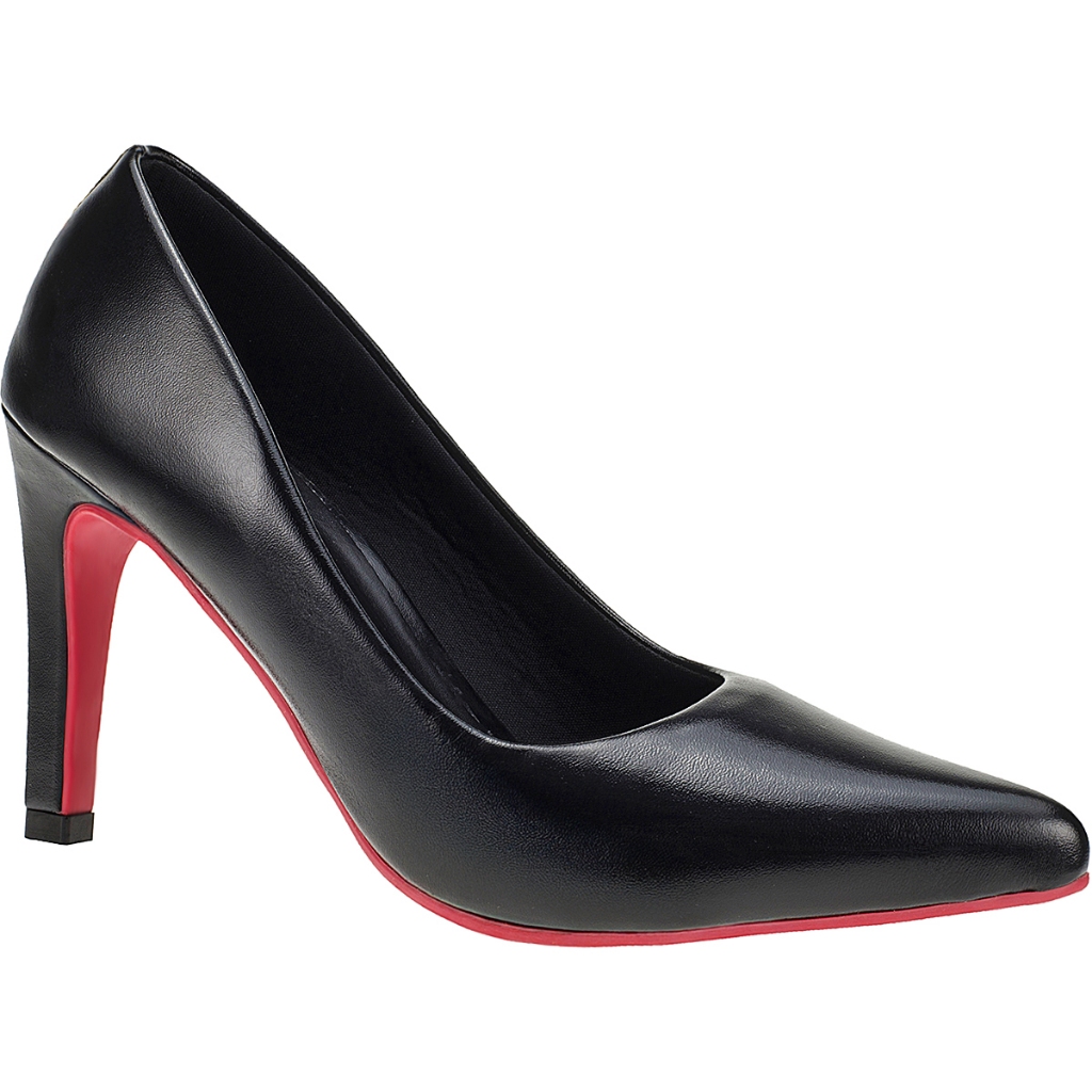 Scarpin Sapato Feminino Salto Fino Preto Sola Vermelha Moda-4000