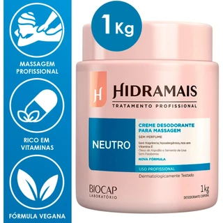Creme Hidramais Massagem Corporal Neutro 1kg Para Profissional Hipoalergênico Rico Em Vitamina E Pote Gel Lacrado