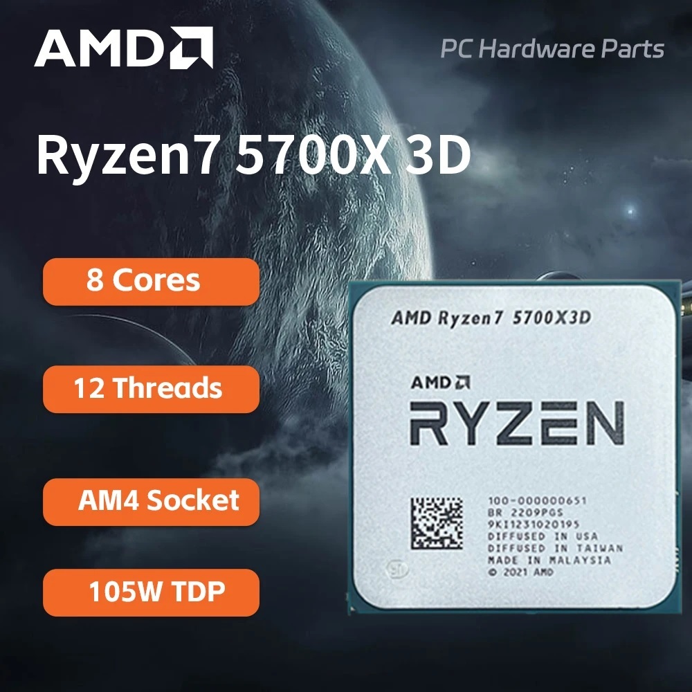 Processador AMD Ryzen 7 5700X3D 3.0GHz (4.1GHz Turbo), 8-Cores 16