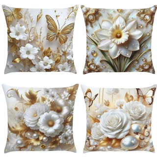Capas Almofada Oxford Kit4 Flores 3D 45x45 Quarto Sala Conforto Decoração