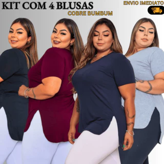Kit 4 Blusas Plus Size Feminina Vest Legging Academia Cobre Bumbum Fitness Gola V