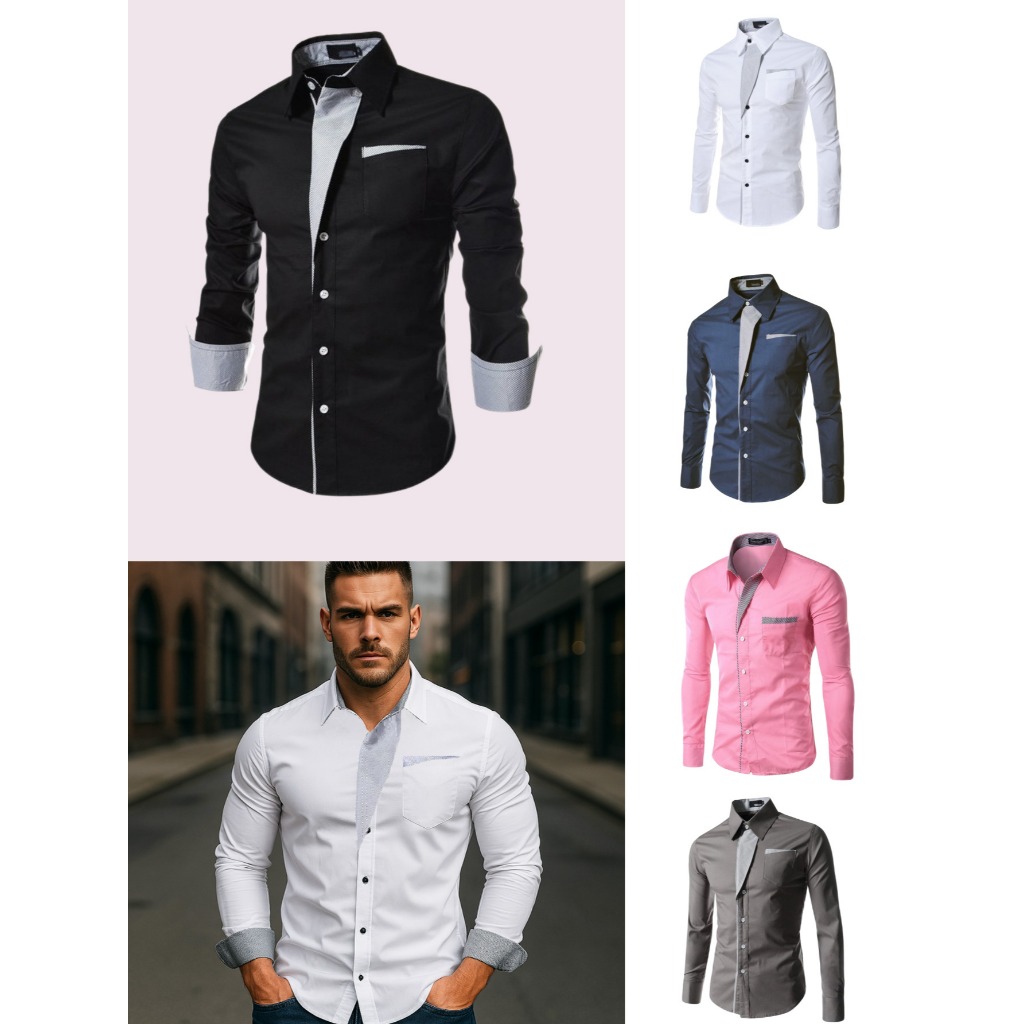 Camisa Social Masculina Slim fit Luxo Moda Estilosa Manga Longa Premium ...