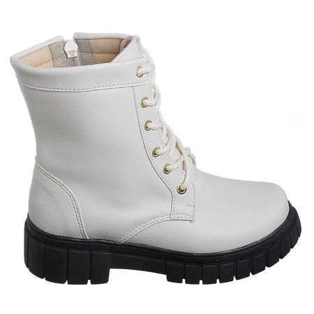 Bota Coturno Cano Curto Tratorado Infantil Off White Sola Preta Kidstep — foto 3 de 5