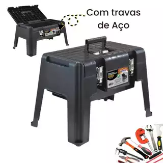 Banqueta C/ Compartimento E Travas De Aço Multiuso Preto Arqplast Ferramentas Manicure Pescaria