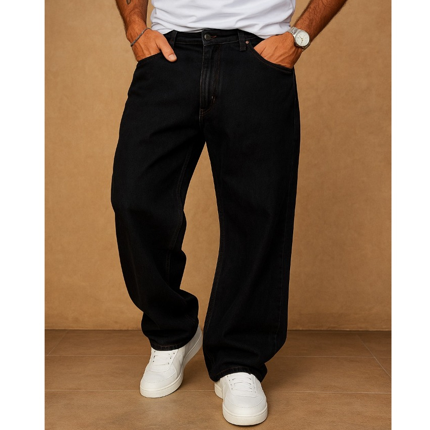 Calça Jeans Reta e Balão Preto Masculino Streetwear modelo largo ...