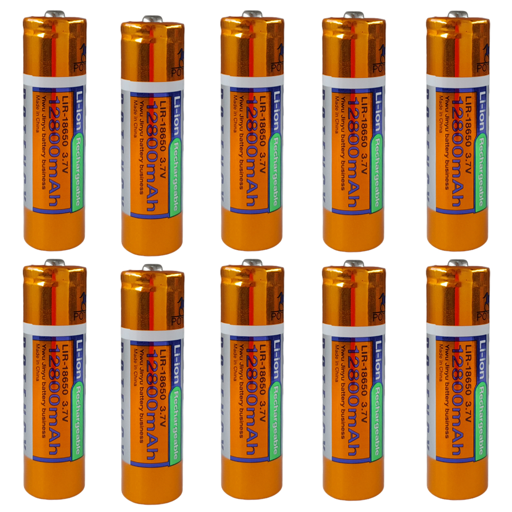 10x 18650 Lítio Recarregável 12800mAh Ideal para Eletrônicos e Projetos LIR18650