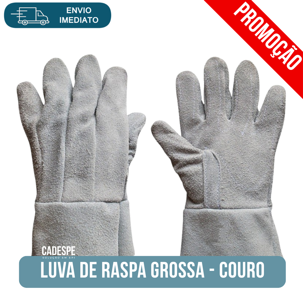 Luva De Raspa Couro Grossa Pedreiro Soldador Proteção de Abrasivos ...