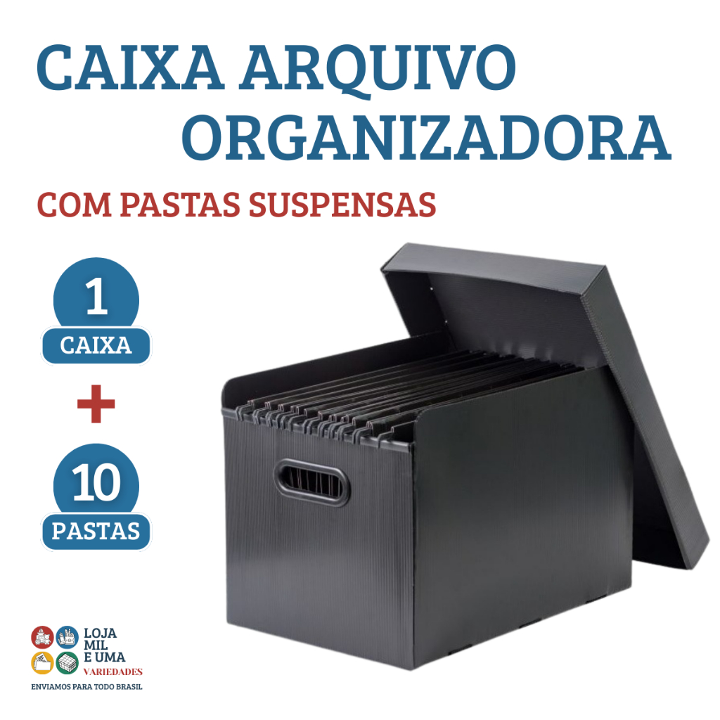 Caixa Organizadora + 10 uni Pasta Suspensa – Arquivo A4 com Tampa e ...
