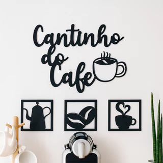 Kit Quadro Vazado Cantinho Do Café Quadro 4 Peças 30 cm Decoração Para Cozinha Enfeite Parede