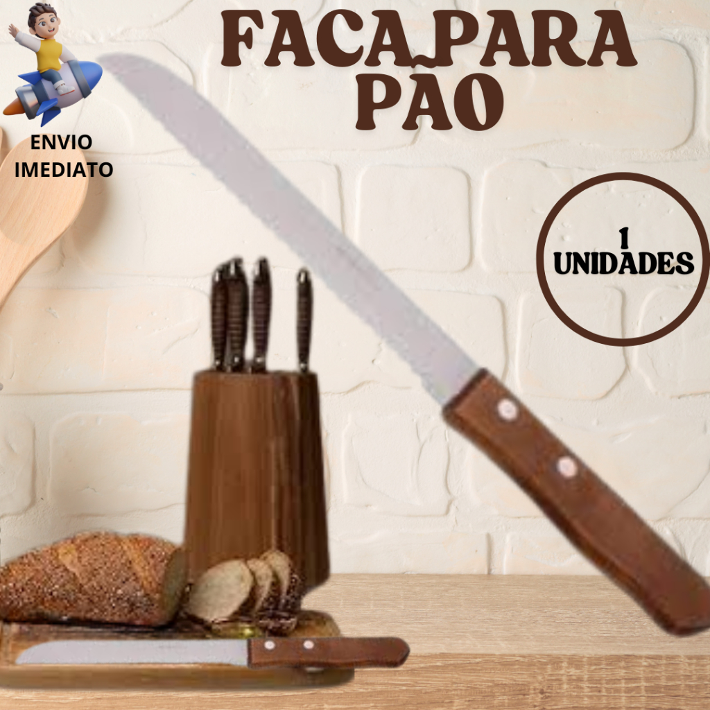 Faca Para Pão 8'' De Inox E Cabo de Madeira Com Se