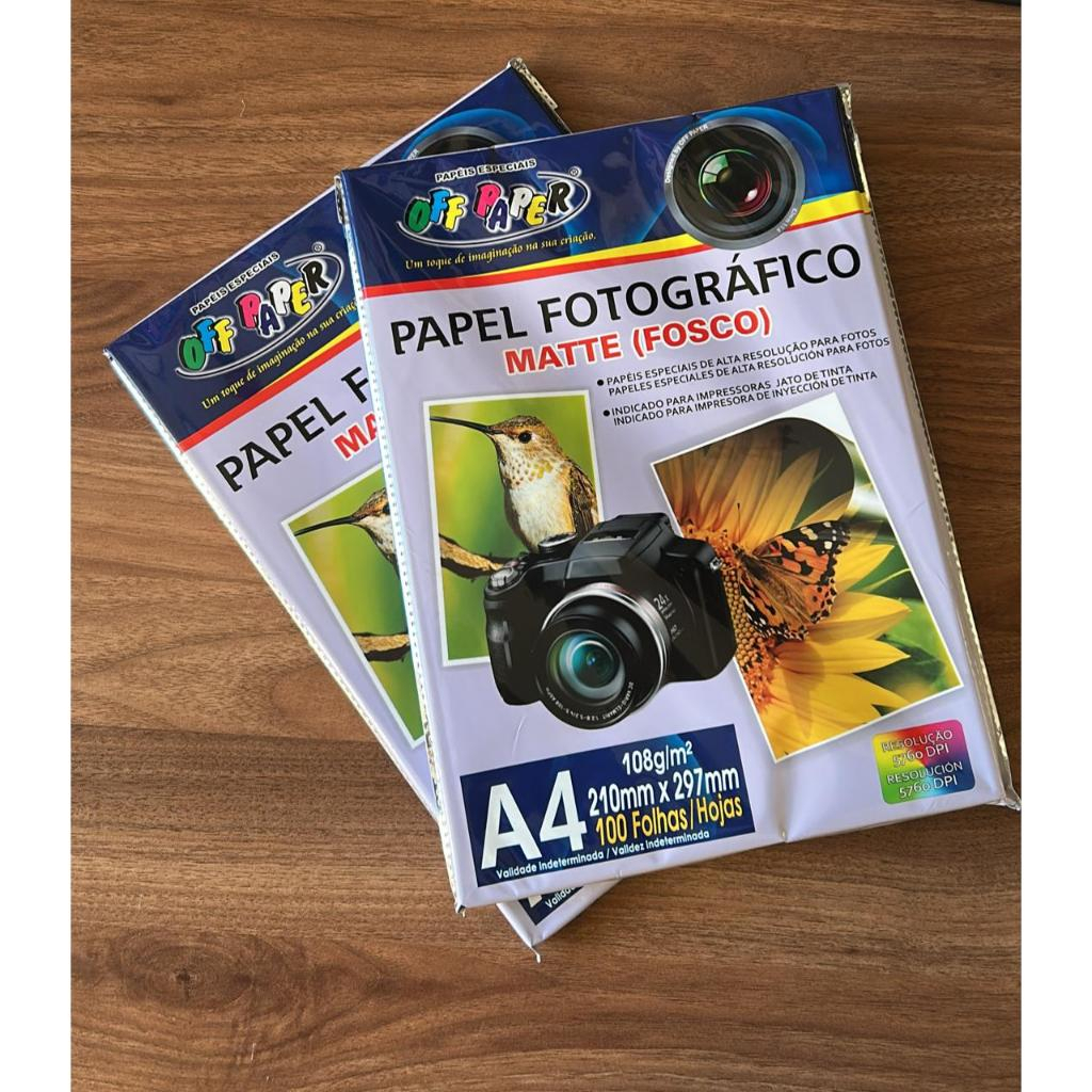 Papel Fotográfico A4 Matte Fosco 108g Off Paper cada embalagem com 100 ...