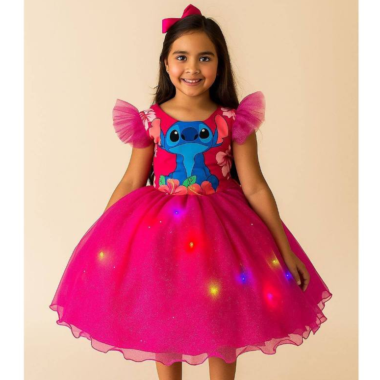 Fantasia Lilo e Stitch Infantil Menina – Azul e Rosa, Saia Rodada com ...