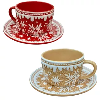 Xícara C/ Pires de Porcelana Xícara de Natal Mesa Posta Natalina