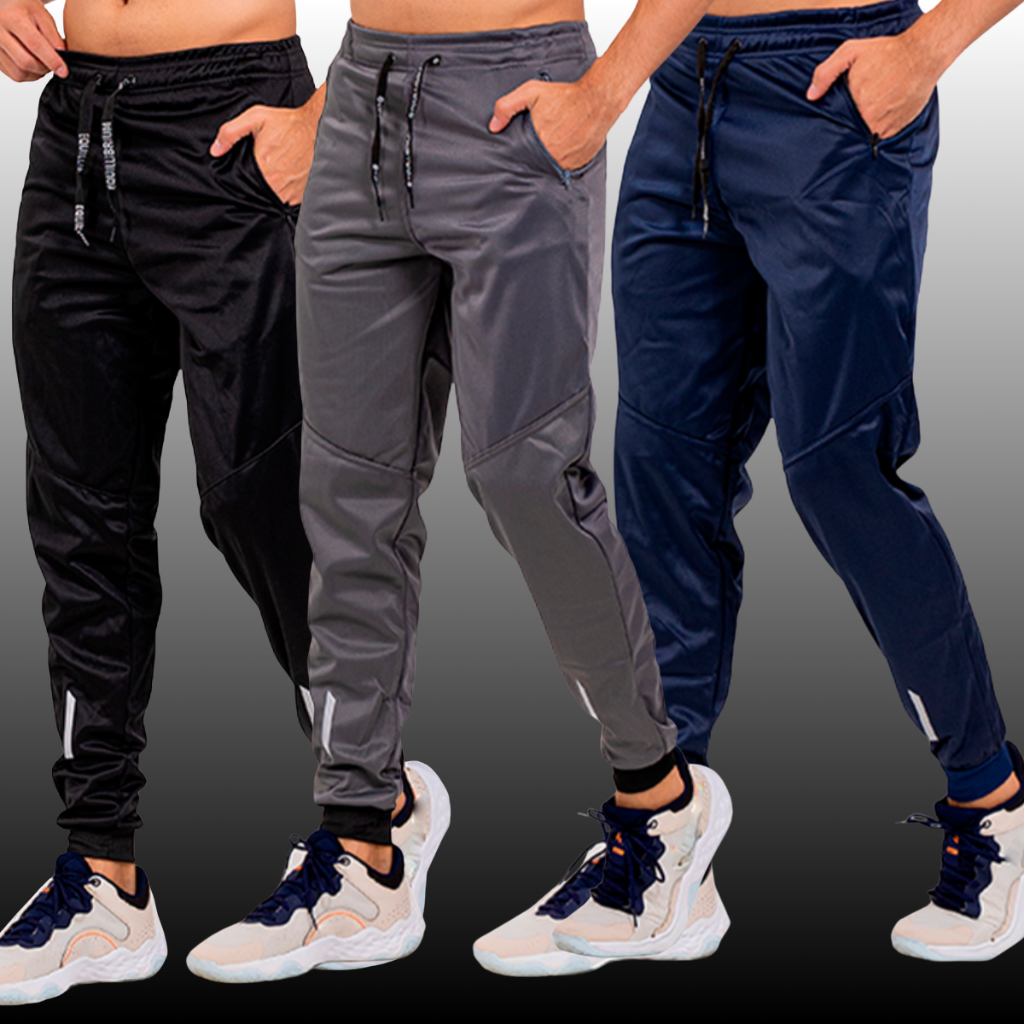 Kit 3 Calças Esportiva Masculina Jogger Dry Fit Academia Treino ...