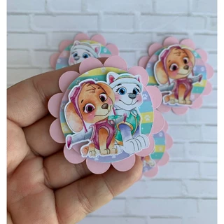 Aplique escalope 3D, Tag Personalizada Patrulha canina menina, Festa, Lembrancinha, 10, 15, 20 ou 30 und.