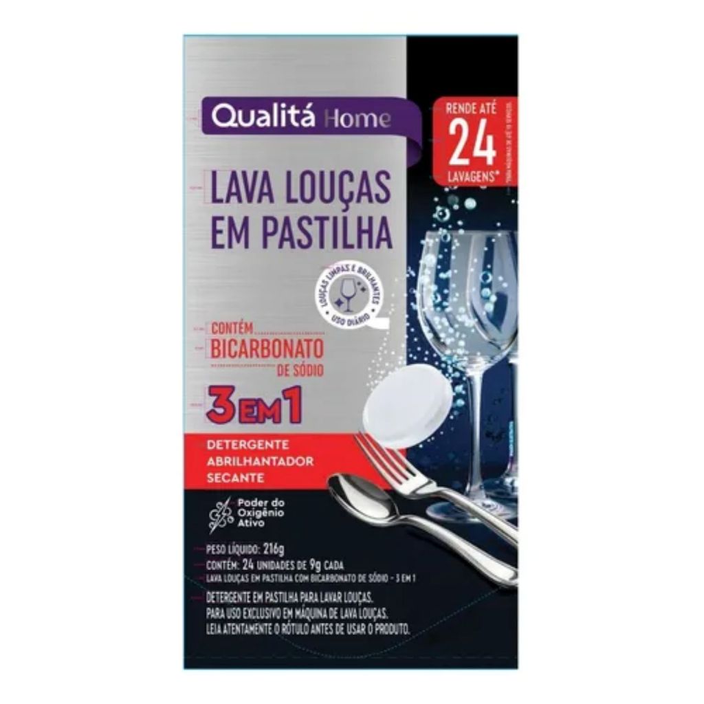 Pastilha Lava Louça Máquina 3 Em 1 Qualitá Home 24 Unidades