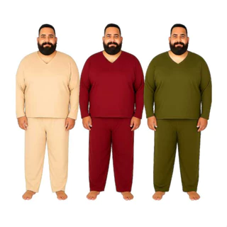 PIJAMA DE INVERNO MALHA MASCULINO PLUS SIZE  MANGA LONGA CALÇA CUMPRIDA ADULTO DE FRIO em Oferta na Shopee
