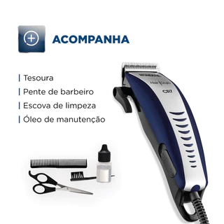 Kit Maquina de Corte Mondial Cabelo Barba Hair Stylo CR-07 com 4 Pentes