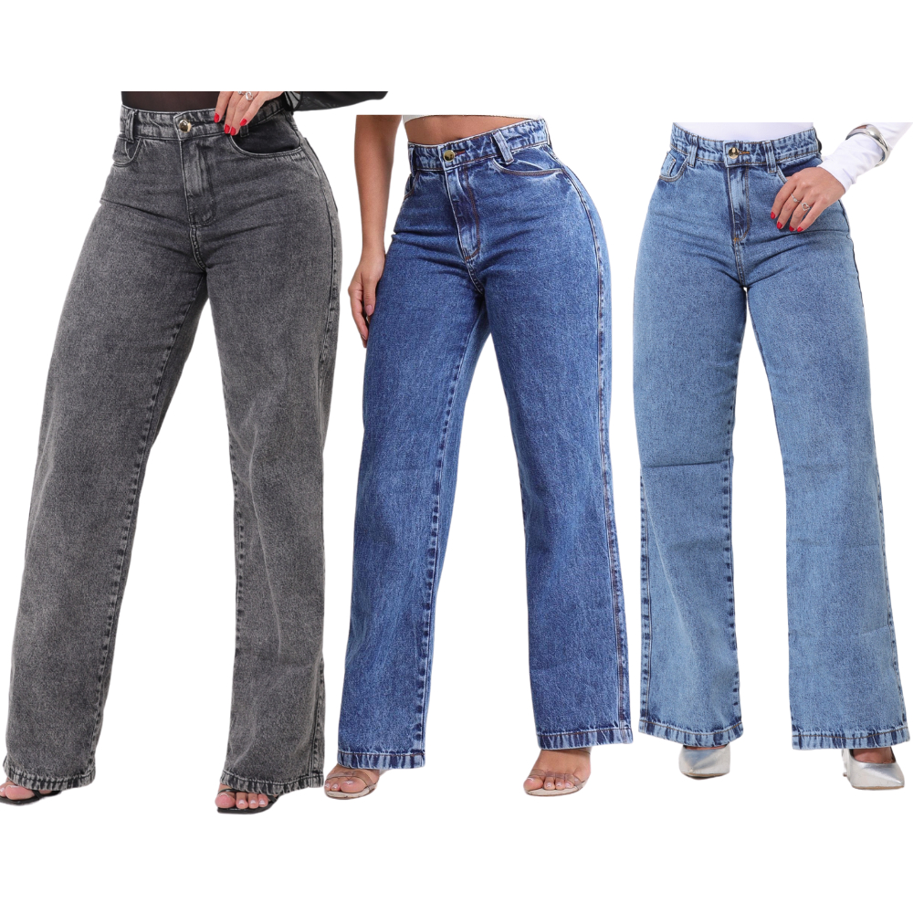 CALÇA WIDE LEG JEANS PRETA MARMORIZADA GRAFITE CLARO PANTALONA CINTURA ...