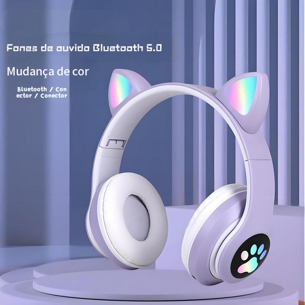 Fones de ouvido de gato Foco de ouvido bluetooth sem fio com ouvidos de ...