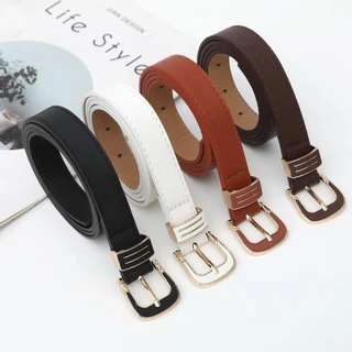 Cinto De Couro Feminino Coreano – Fino Preto Com Fivela De Pino De Liga Para Uso Diário em Oferta na Shopee