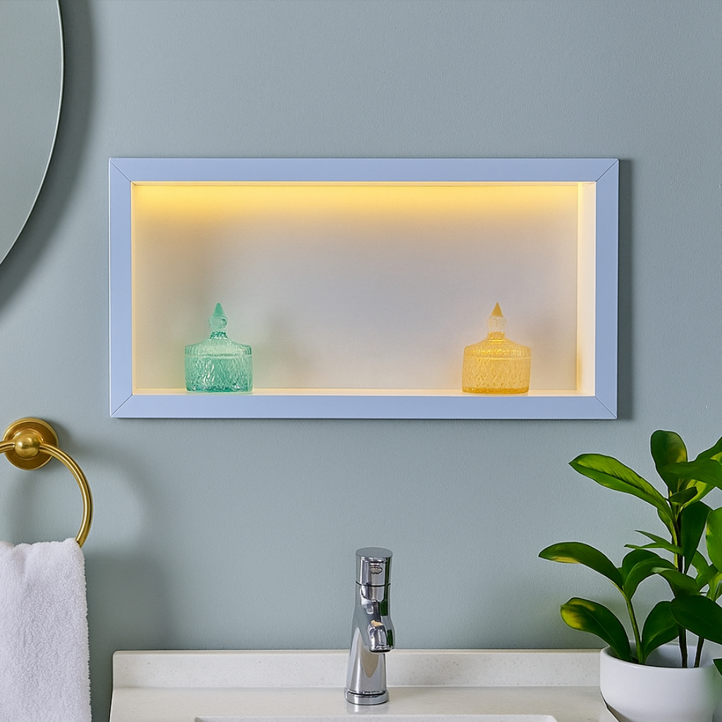 Nicho Banheiro Porcelanato Branco 30x60x11 com LED e fonte 12 V inclusa ...