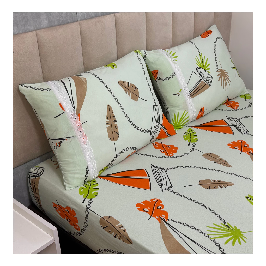 Jogo de Lençol de Malha Casal 3 peças Estampado 100% Algodão Elástico Fronha c/ Zíper