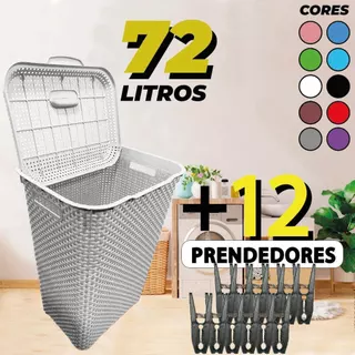 Cesto Para Roupa Suja Retangular 72 Litros Rattan Com Tampa Multiuso Flexível Organizador Brinquedos