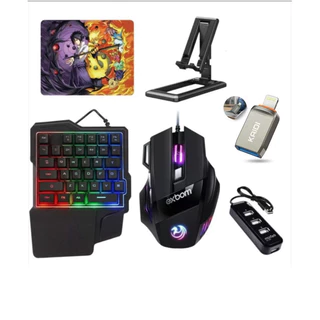 Kit Gamer Mobilador  de 1 mão Teclado Mouse 2400dpi Rgb  P/ Celular Free Fire Pubg Cod Para Celular Iphone Otg p/ Iphone em Oferta na Shopee